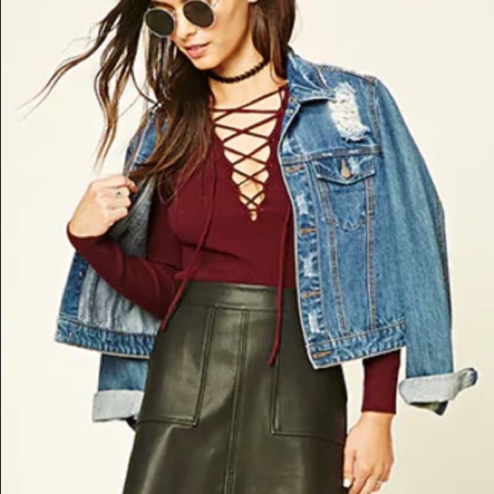 Burgundy lace-up sweater